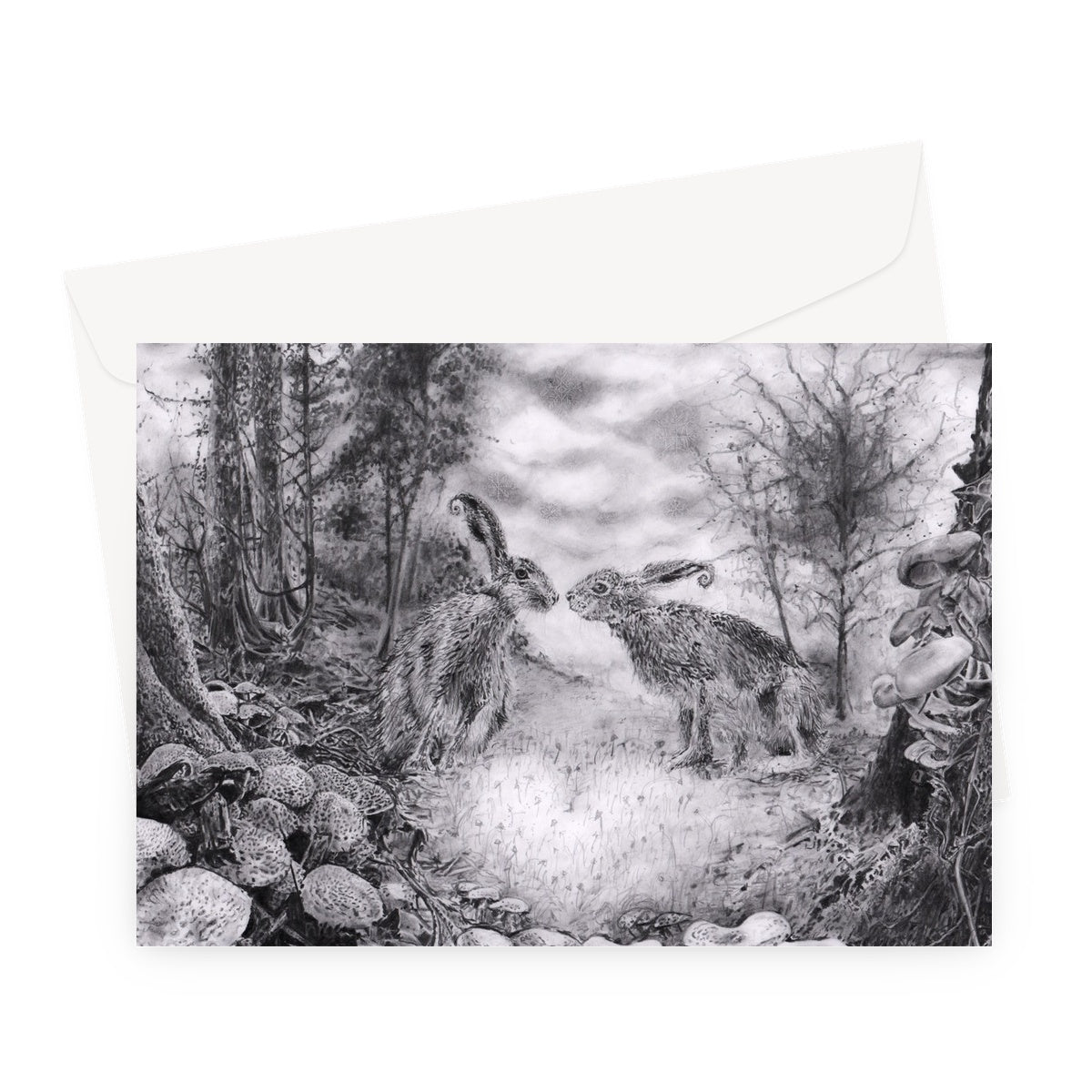'Loved-up Hares, As The First Frost' - Falls Greeting Card