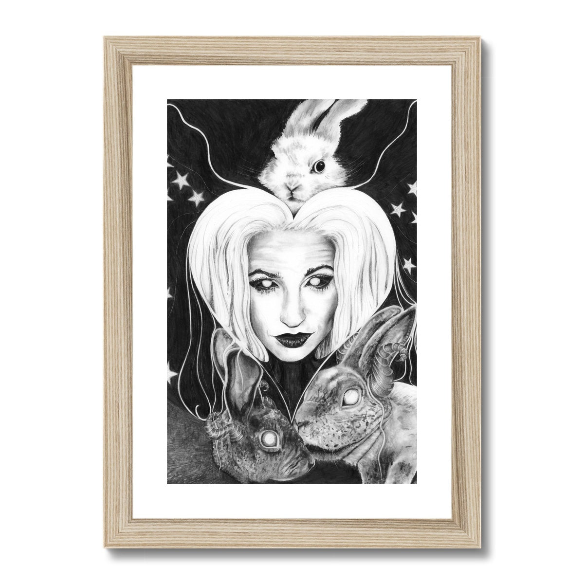 'Self Portrait With Rabbits' Framed & Mounted Print