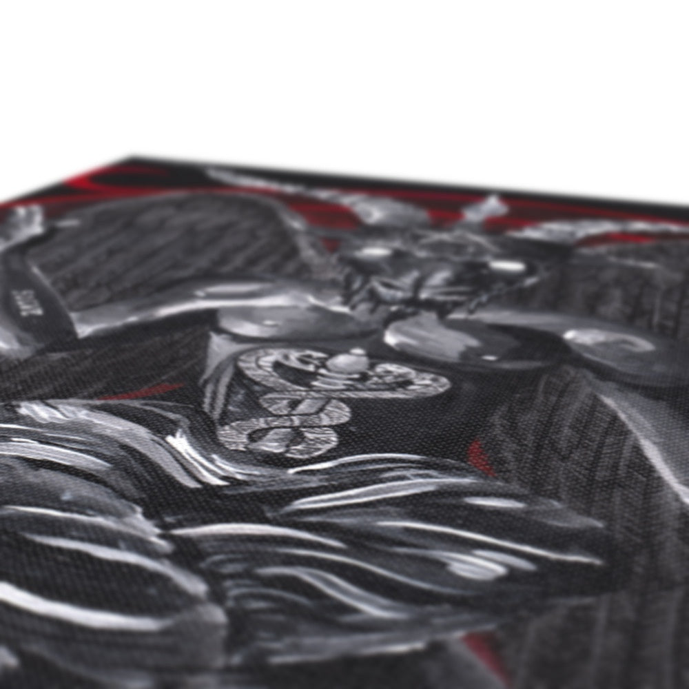 Photo showing canvas texture of artist Kathryn Mason's 'Baphomet' occult style colour canvas print
