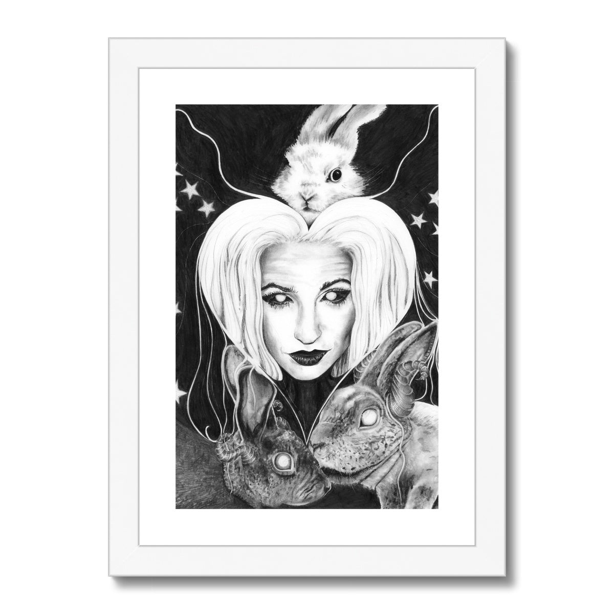 'Self Portrait With Rabbits' Framed & Mounted Print