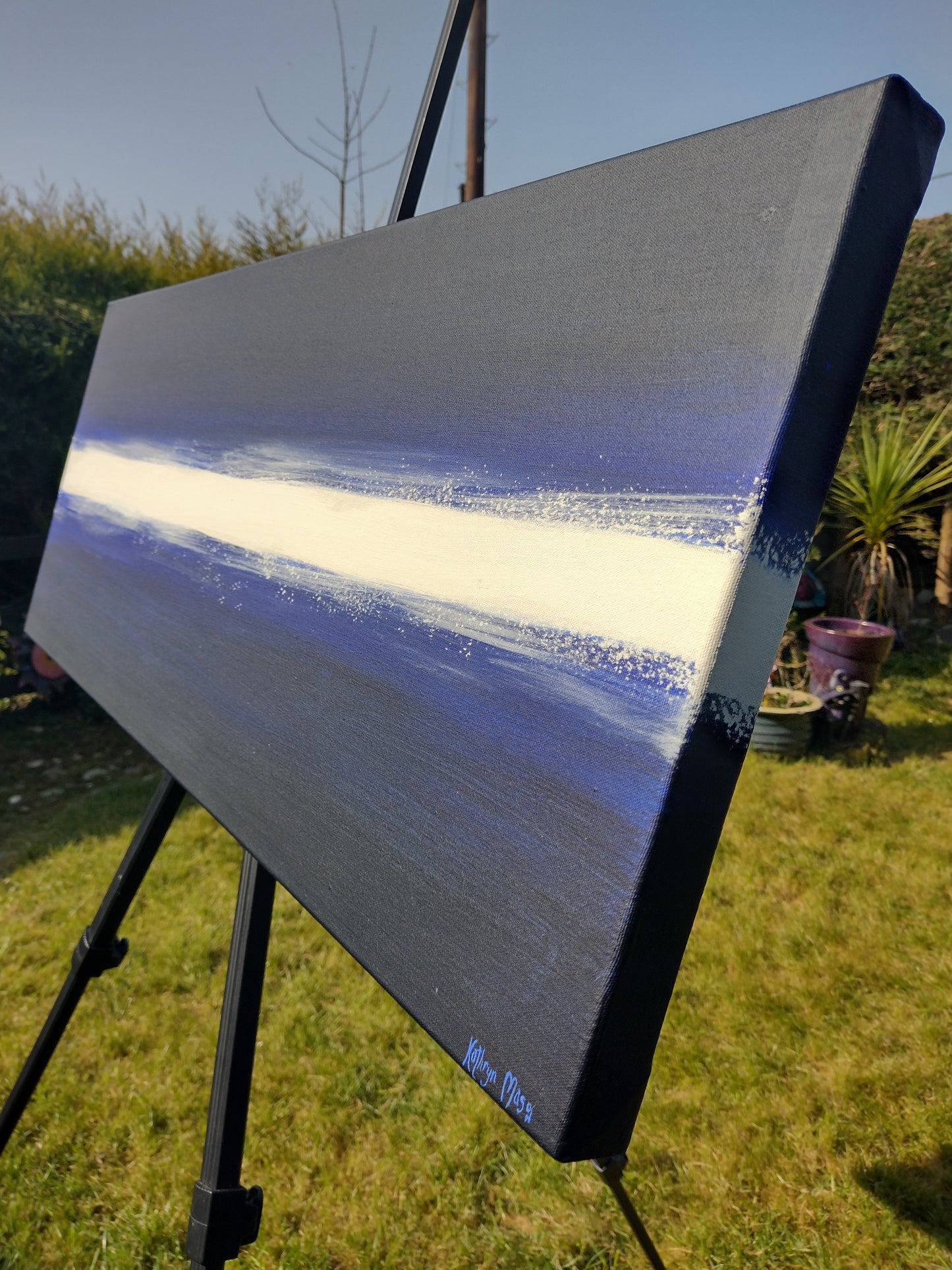 Image showing gallery style deep edge side view of canvas painting 'Blues and Cocaine' Original art by Kathryn Mason