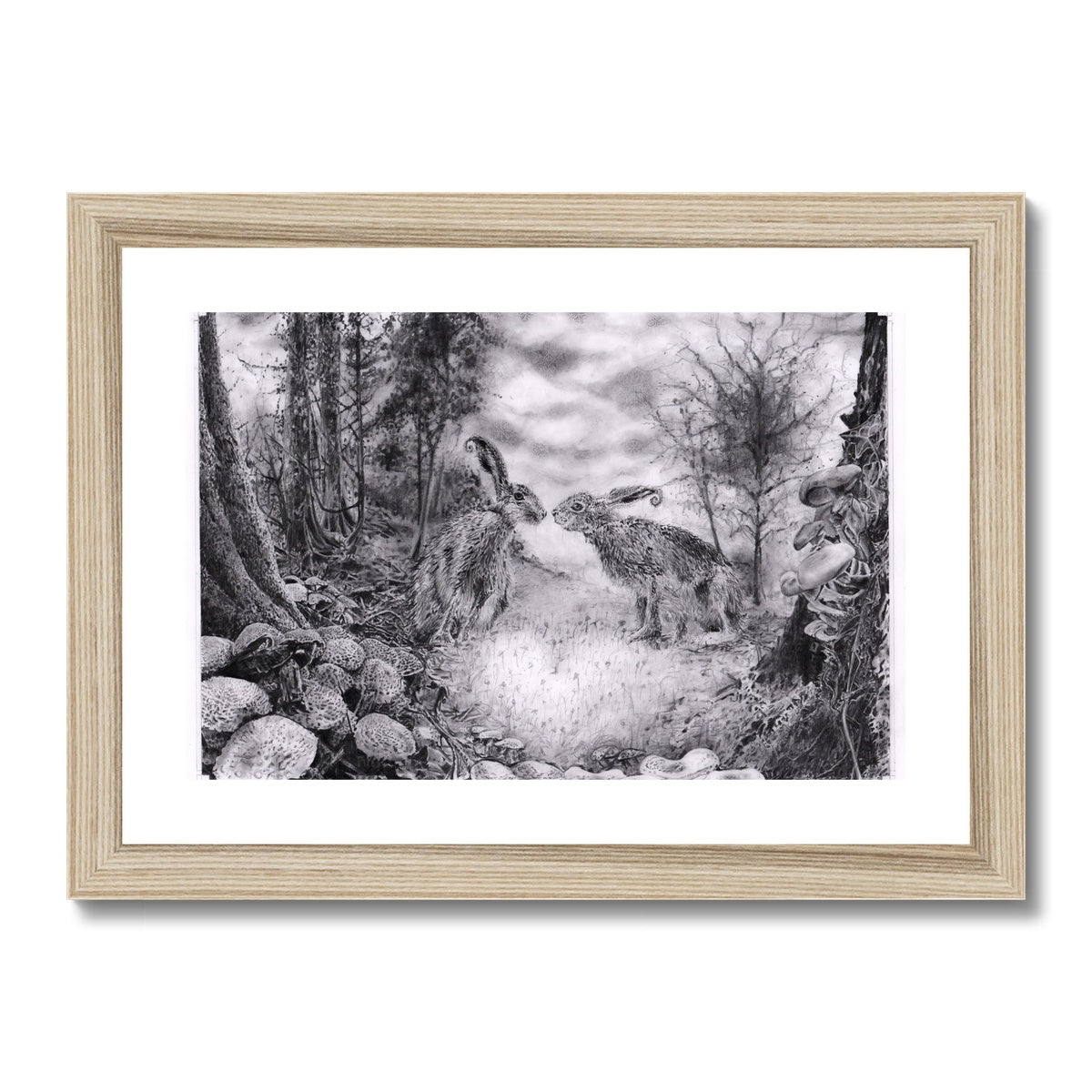 'Loved-up Hares, As The First Frost Falls' - Framed & Mounted Print