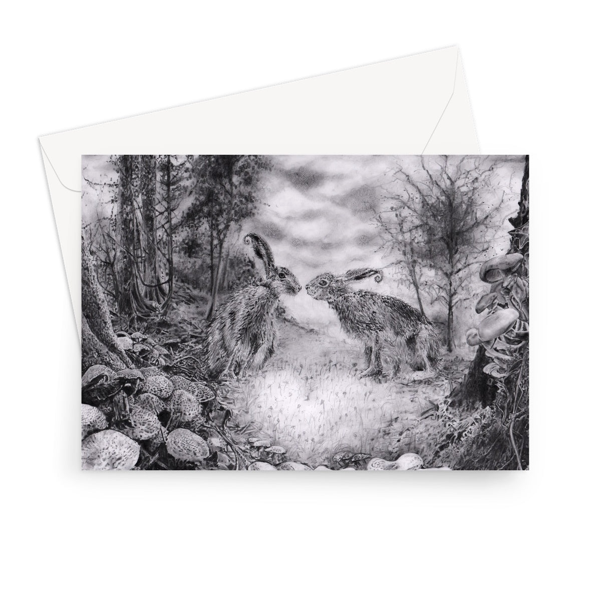 'Loved-up Hares, As The First Frost' - Falls Greeting Card