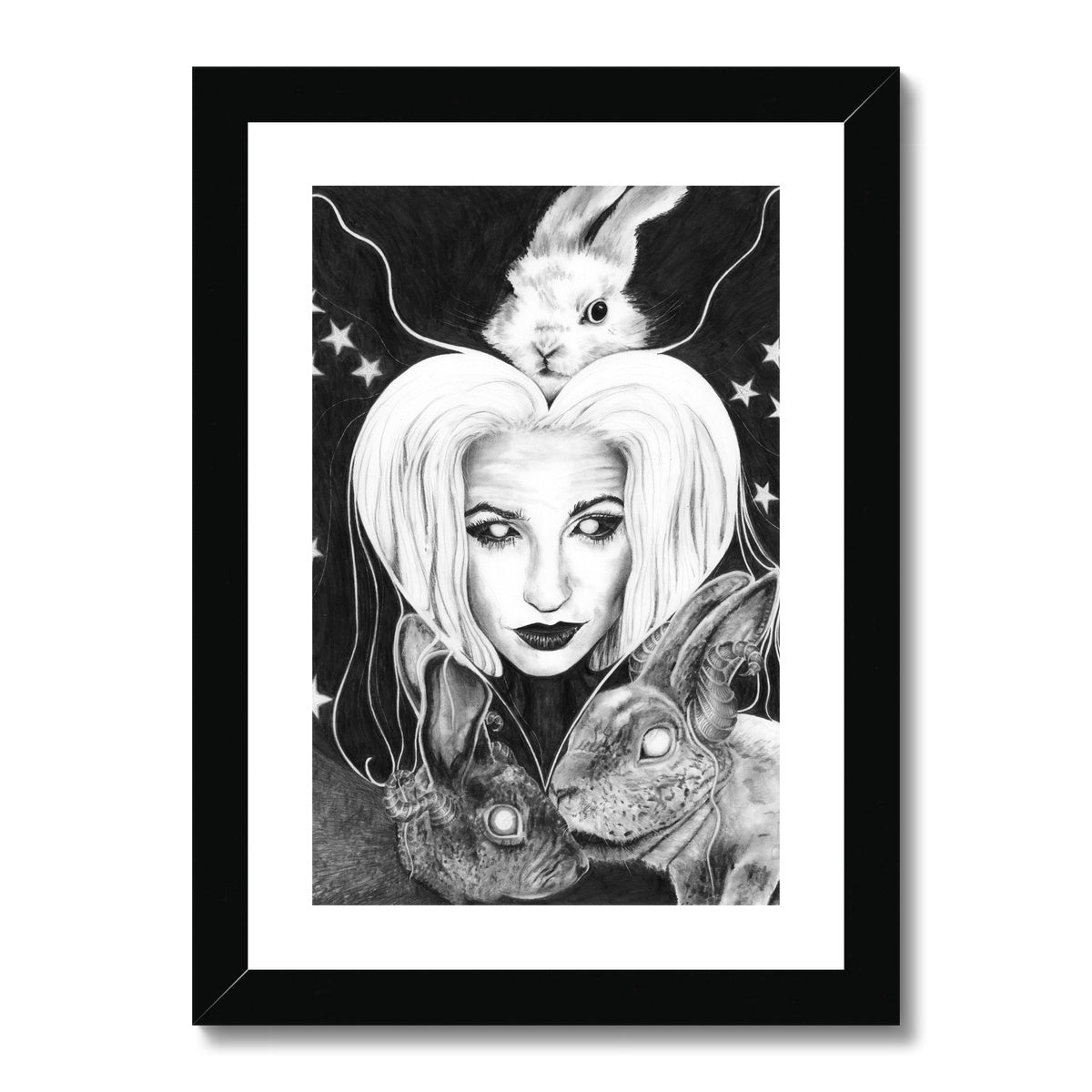 'Self Portrait With Rabbits' Framed & Mounted Print