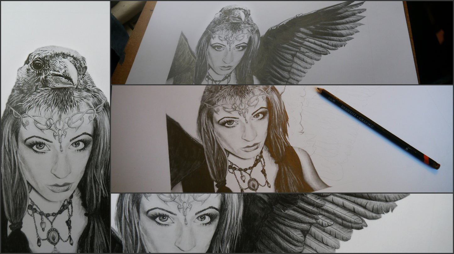 Photo of Creative crow girl pencil portrait