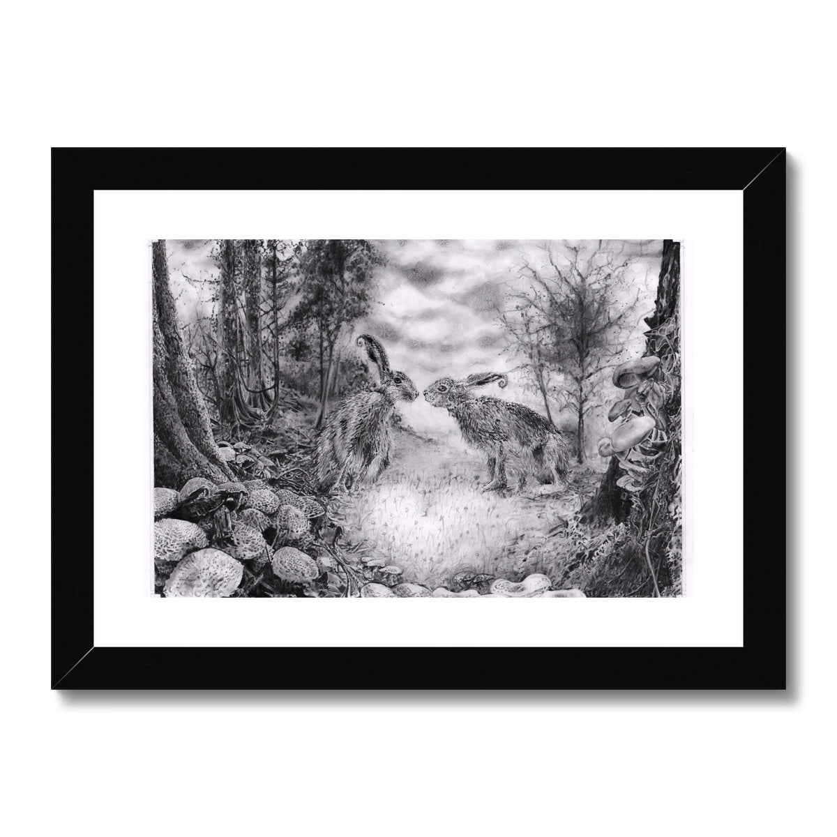 'Loved-up Hares, As The First Frost Falls' - Framed & Mounted Print