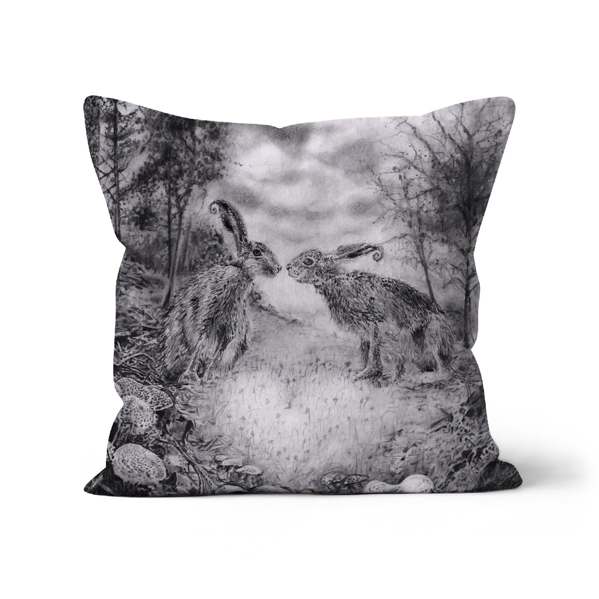 'Loved-up Hares, As The First Frost Falls' - Cushion