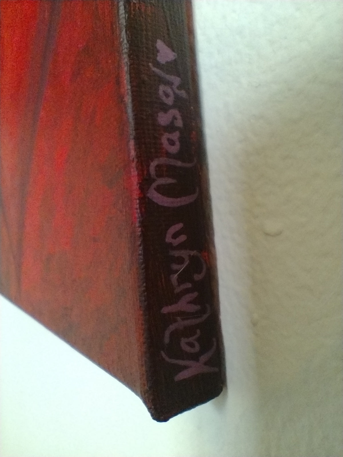 Colour image of signature on side of Forever Love, original acrylic painting on canvas 