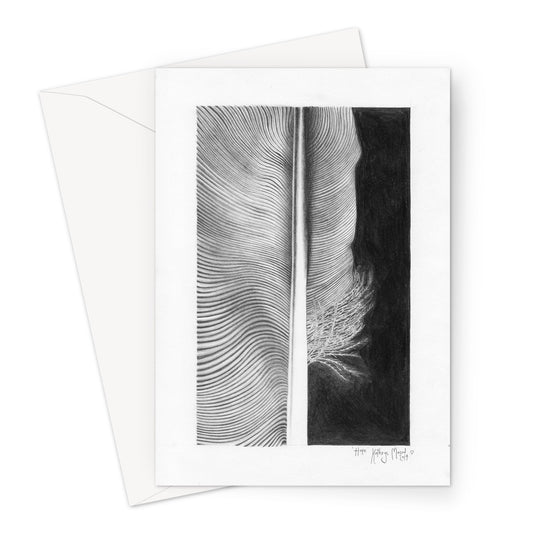 Photo of 'Hope' greeting card. Art taken from Kathryn Mason's original drawing of an elements of a feather and reproduced for a contemporary style. Shown with envelope 