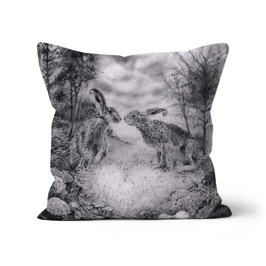 'Loved-up Hares, As The First Frost Falls' - Cushion