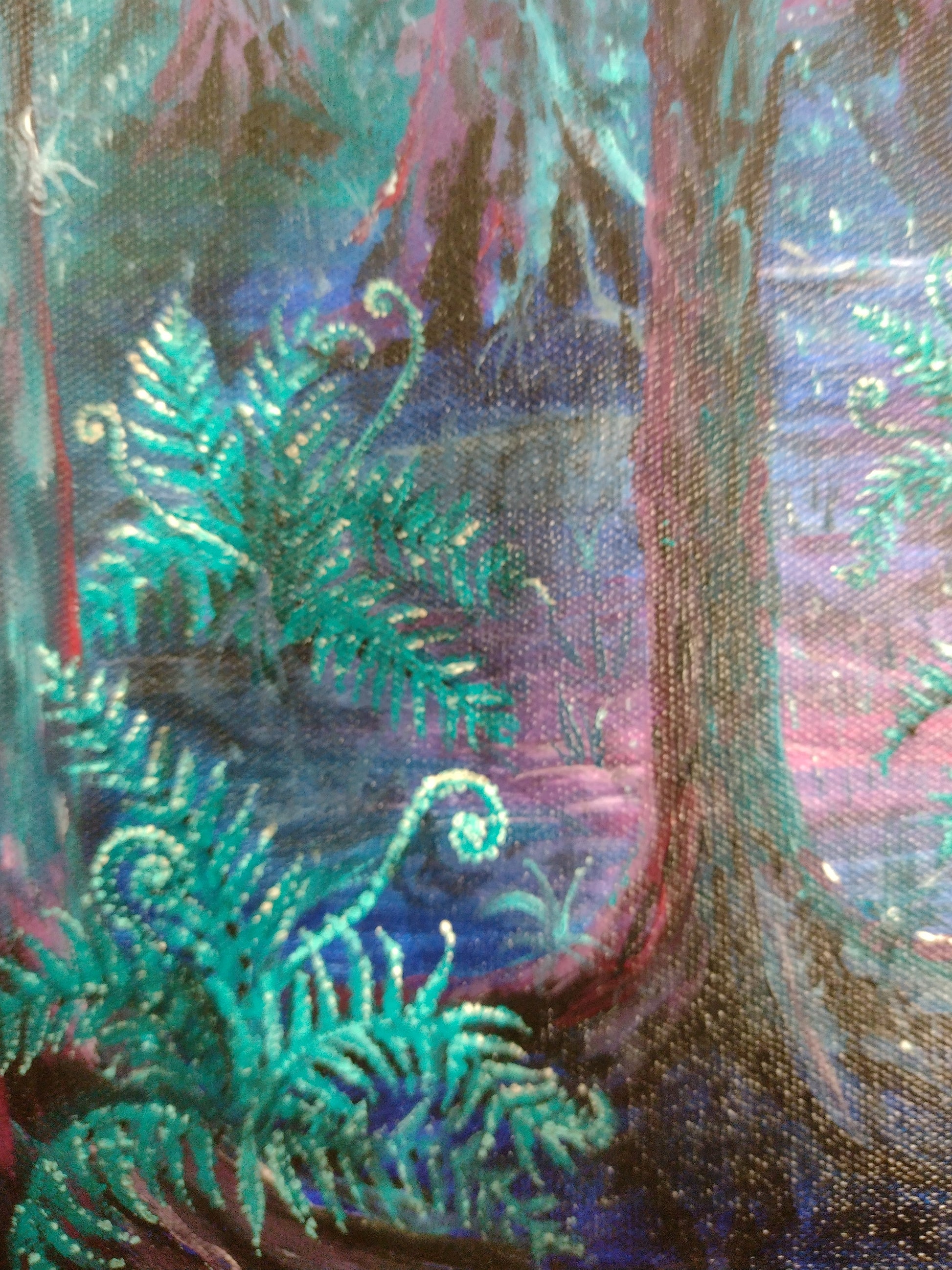 Close-up photo of canvas texture on 'Wild Hunt Eve' - Original Acrylic on Canvas