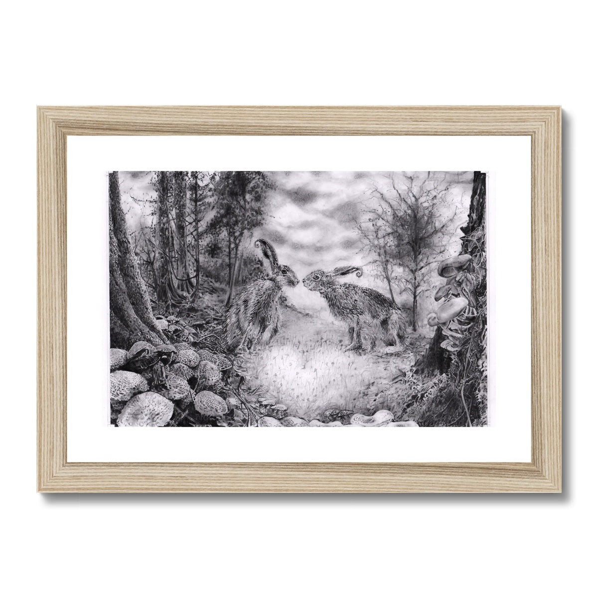 'Loved-up Hares, As The First Frost Falls' -  Framed & Mounted Print