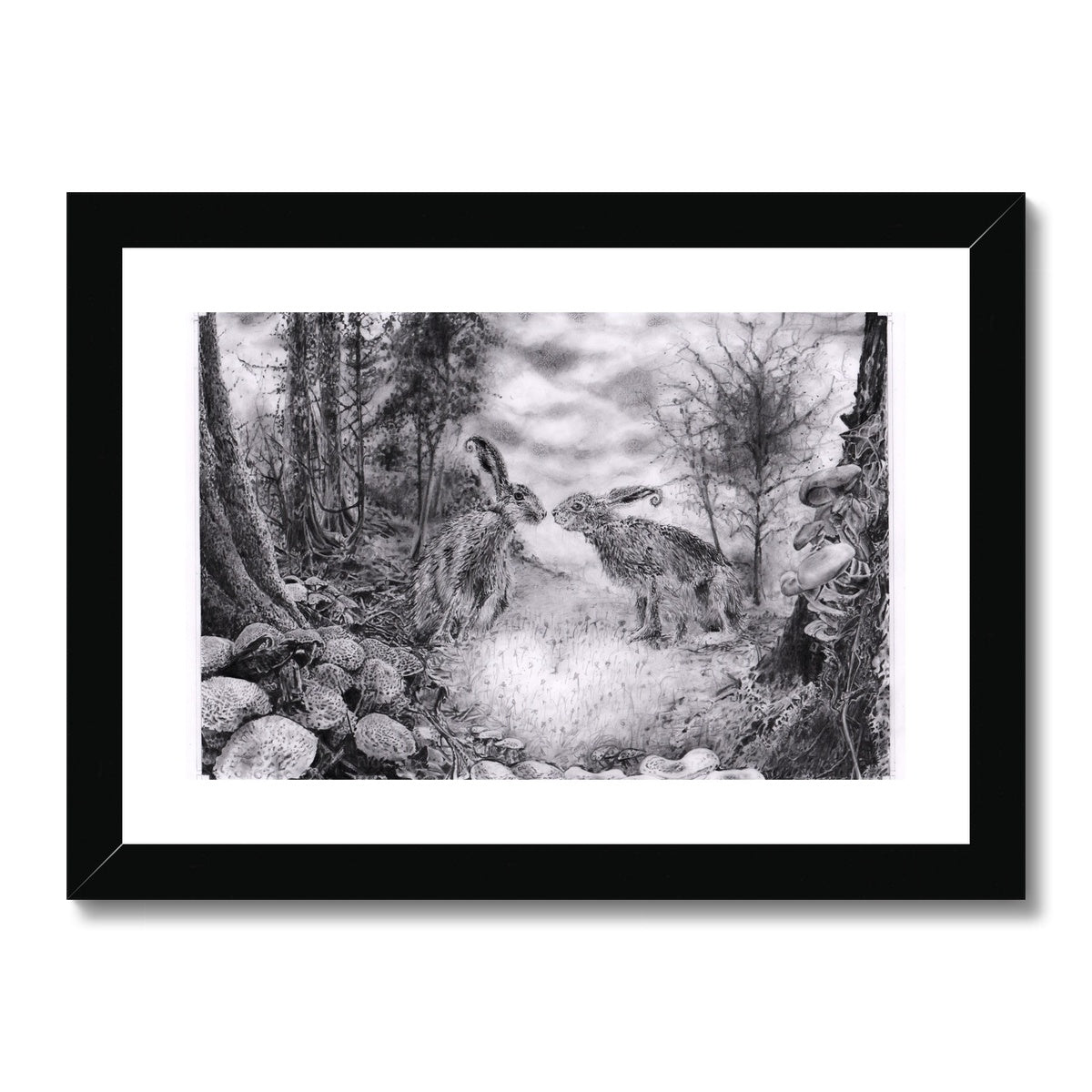'Loved-up Hares, As The First Frost Falls' -  Framed & Mounted Print