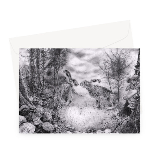 'Loved-up Hares, As The First Frost' - Falls Greeting Card